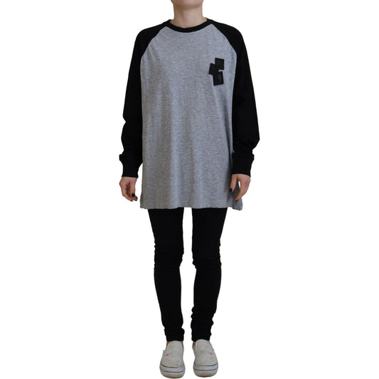 Dsquared² Black Gray Cotton Raglan Long Sleeves Casual Top TSH83393-38