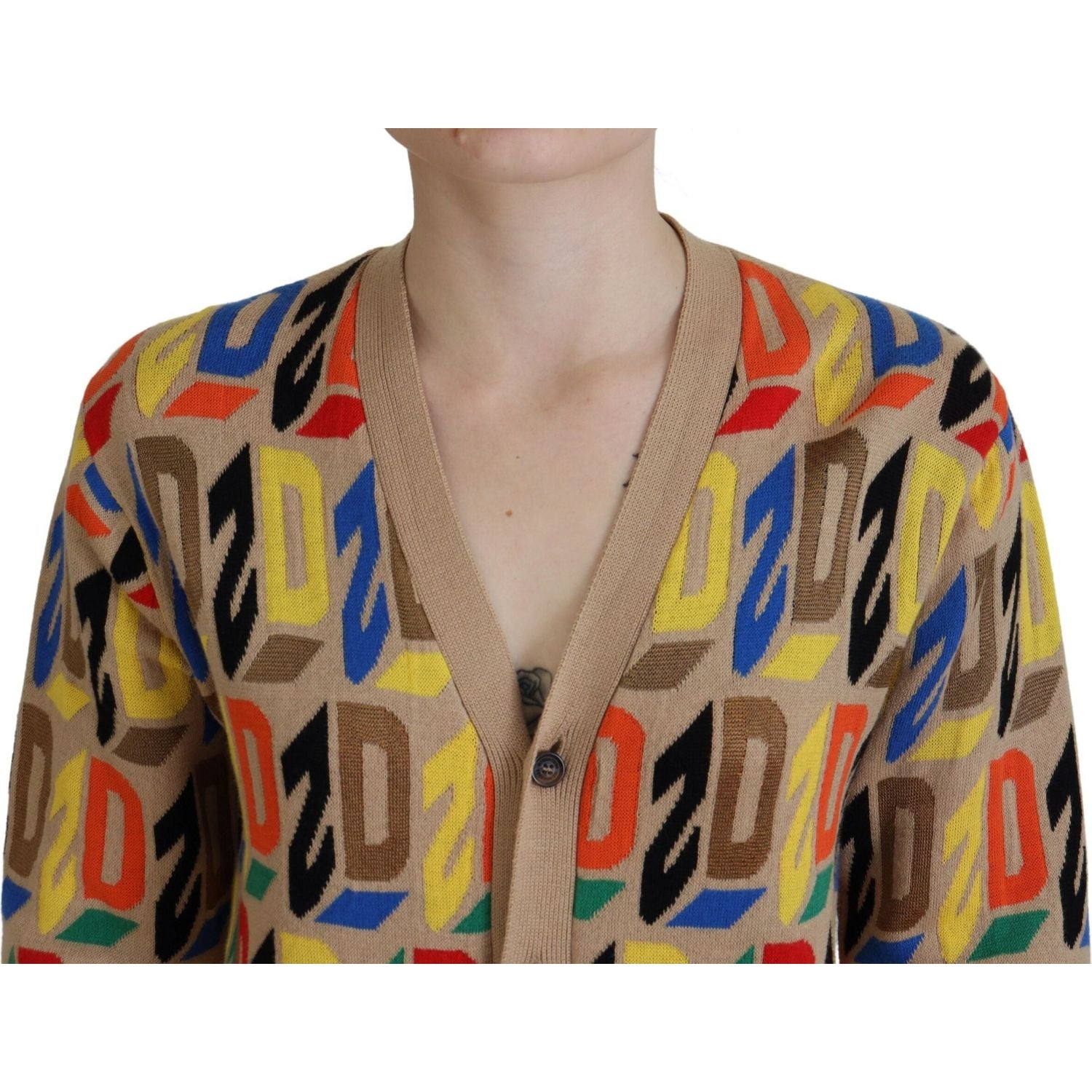 سترة كارديجان نسائية بأكمام طويلة وشعار Dsquared² باللون البني