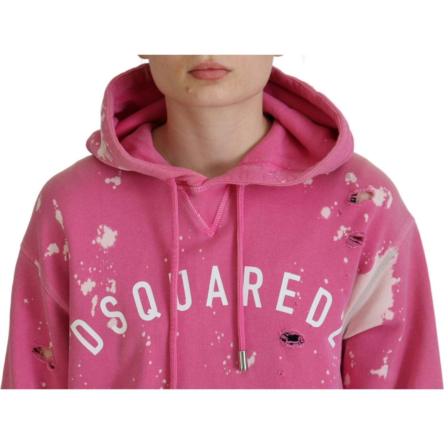 سويت شيرت بغطاء رأس من القطن مطبوع عليه شعار Dsquared² باللون الوردي