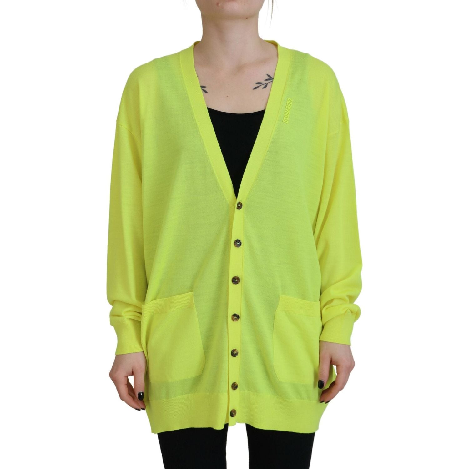 سترة كارديجان محبوكة من الصوف باللون الأصفر من Dsquared²