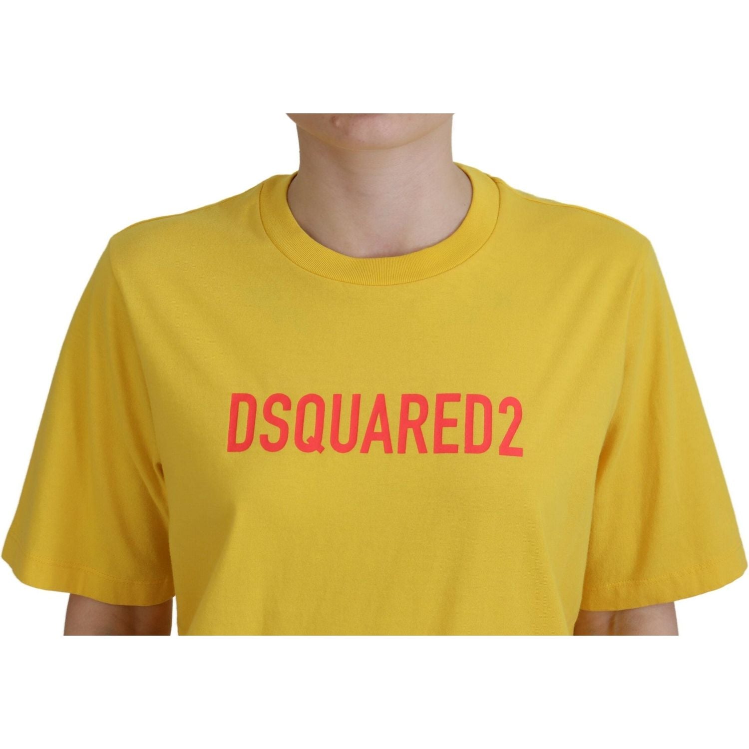 تي شيرت سهل الارتداء من القطن بطبعة شعار Dsquared² باللون الأصفر