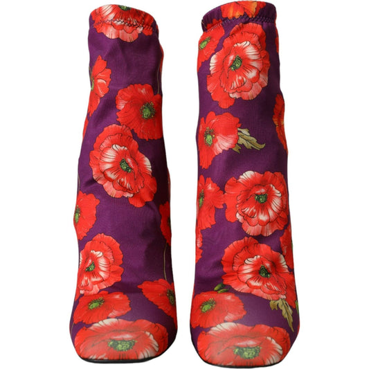 Dolce & Gabbana Purple Floral Jersey Stretch Boots Shoes LA10616-39