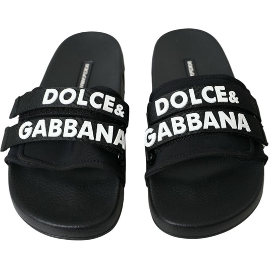 Dolce & Gabbana Black Neoprene Slides Flats Beachwear Shoes LA10806-35