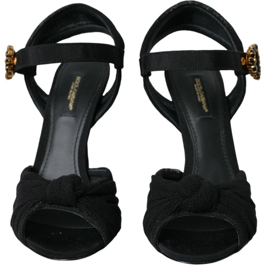 Dolce & Gabbana Black Suede Embellished Heels Sandals Shoes LA10791-38.5