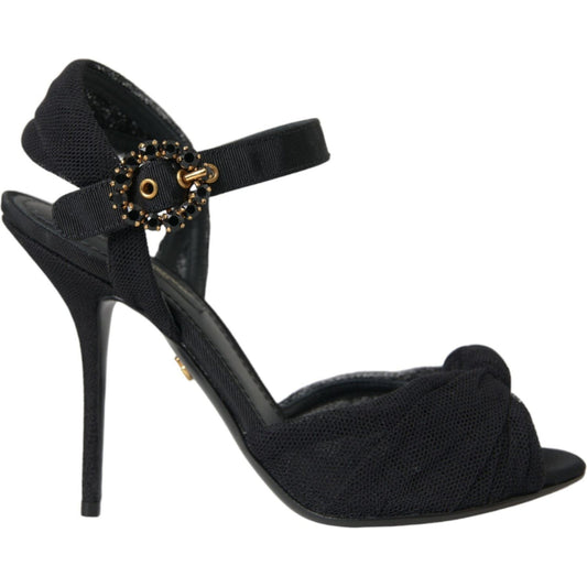 Dolce & Gabbana Black Suede Embellished Heels Sandals Shoes LA10791-38.5