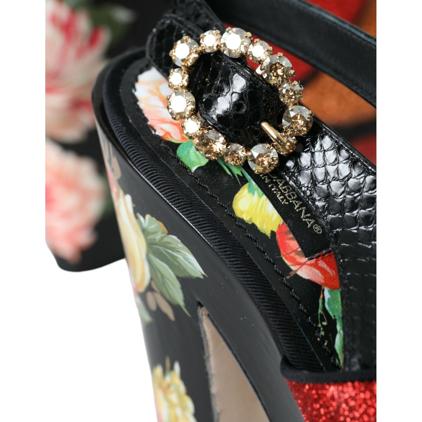 Dolce & Gabbana Multicolor Floral Crystal Platform Sandals Shoes