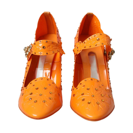 Dolce & Gabbana Orange CINDERELLA Floral Crystal Pumps Shoes LA10837-39