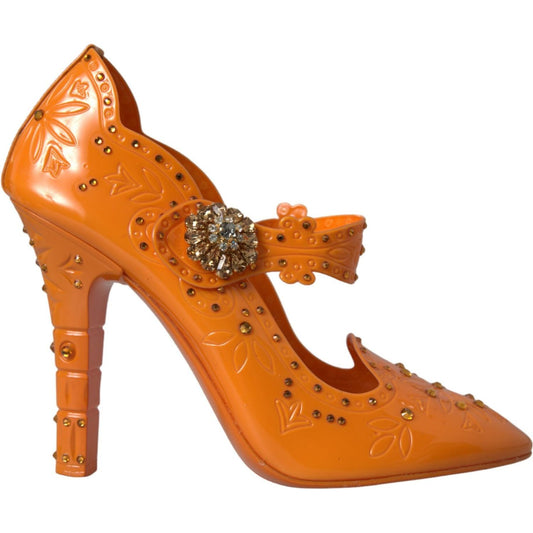 Dolce & Gabbana Orange CINDERELLA Floral Crystal Pumps Shoes LA10837-39
