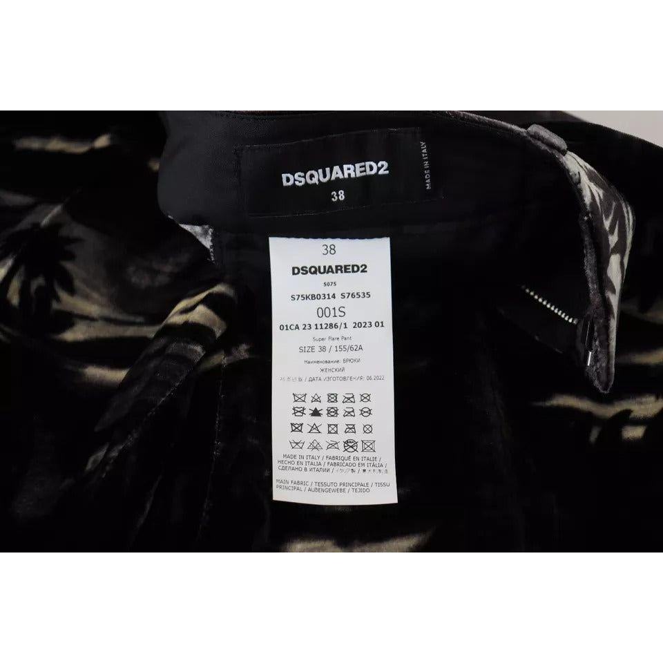 بنطال Dsquared² أسود مطبوع بخصر مرتفع وواسع للغاية