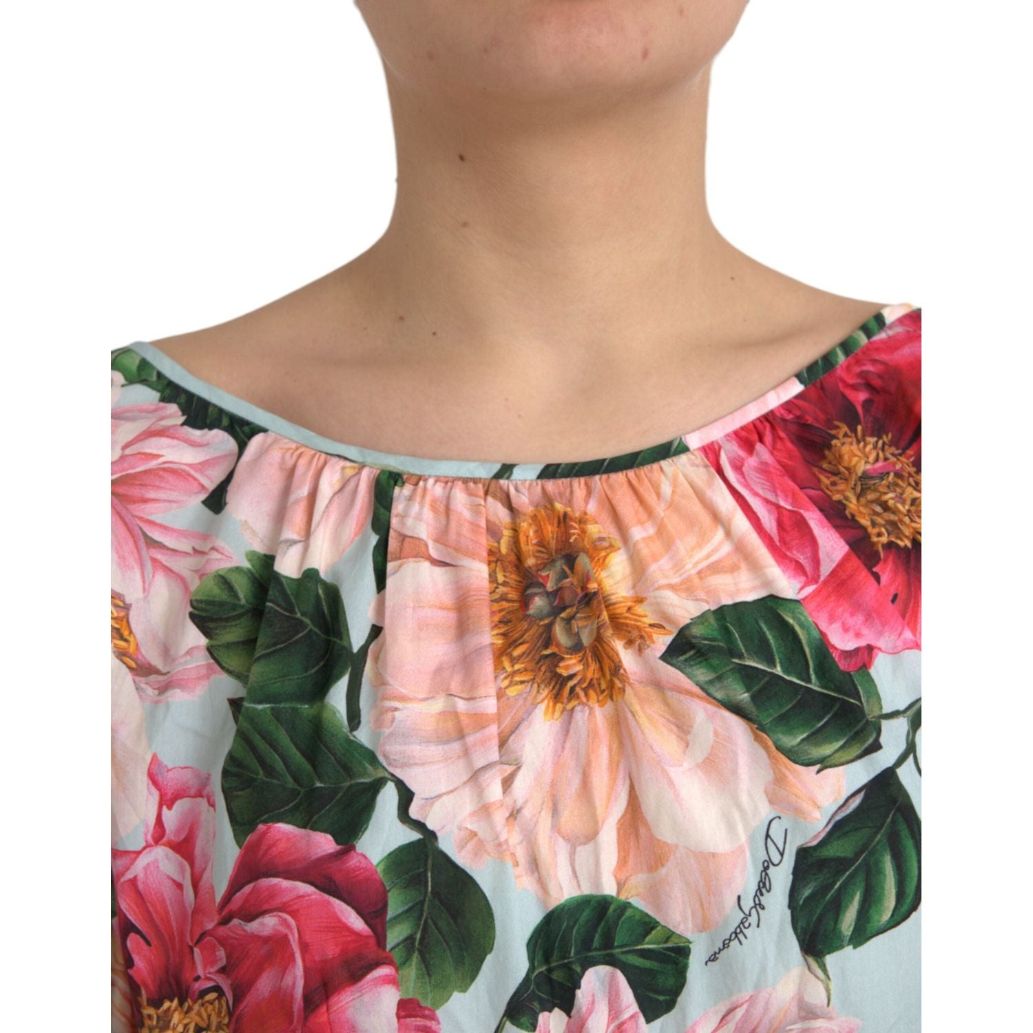 فستان دولتشي آند غابانا متعدد الألوان من القطن المزين بالزهور