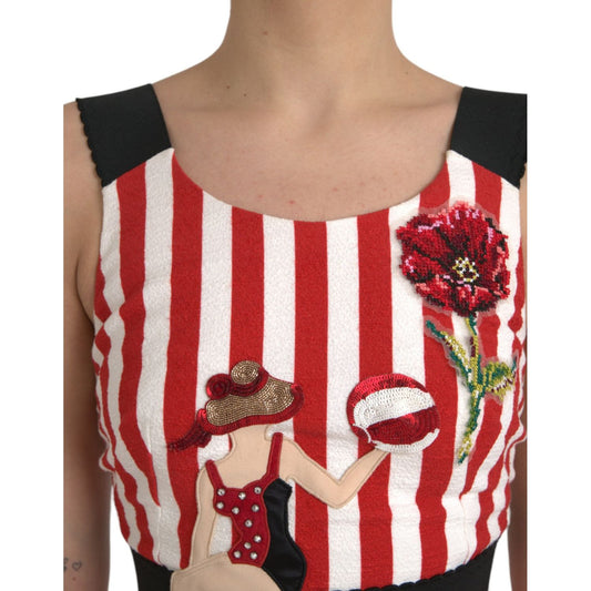 Dolce & Gabbana Red White Floral Sleeveless Sheath Midi Dress DR281181-36
