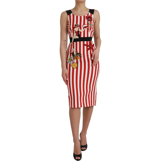 Dolce & Gabbana Red White Floral Sleeveless Sheath Midi Dress DR281181-36
