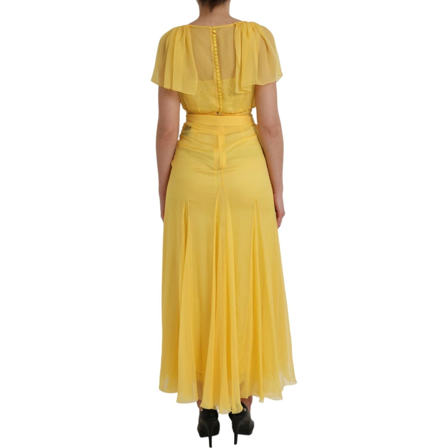 Dolce & Gabbana Yellow Silk Sheath Belted Long Maxi Dress DR281182-40