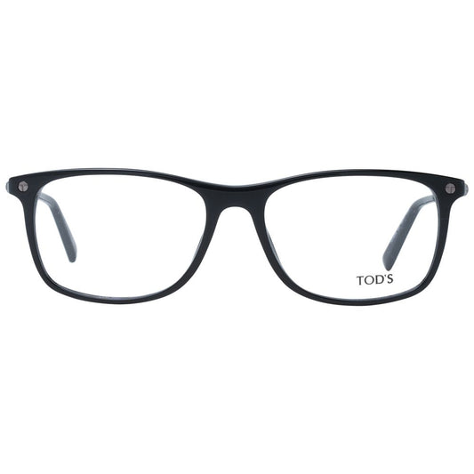 Tod's Black Men Glasses Frame, rectangle style, full-rim, black plastic, size 56-17-145, with branded case included.