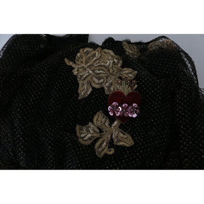 Dolce & Gabbana Black Gold Crystal Heart A-line Dress