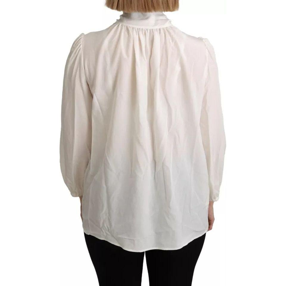 Dolce & Gabbana Off White Scarfneck Long Sleeves Blouse Silk Top TSH4905-42