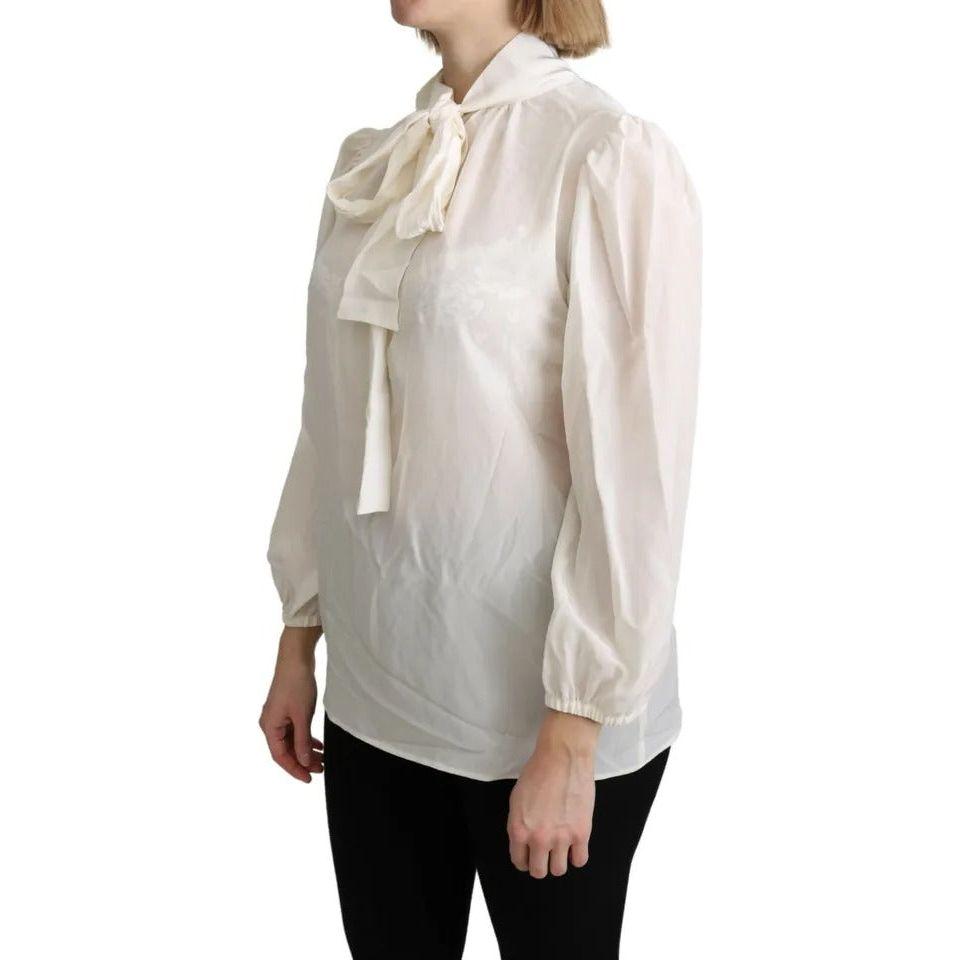 Dolce & Gabbana Off White Scarfneck Long Sleeves Blouse Silk Top TSH4905-42