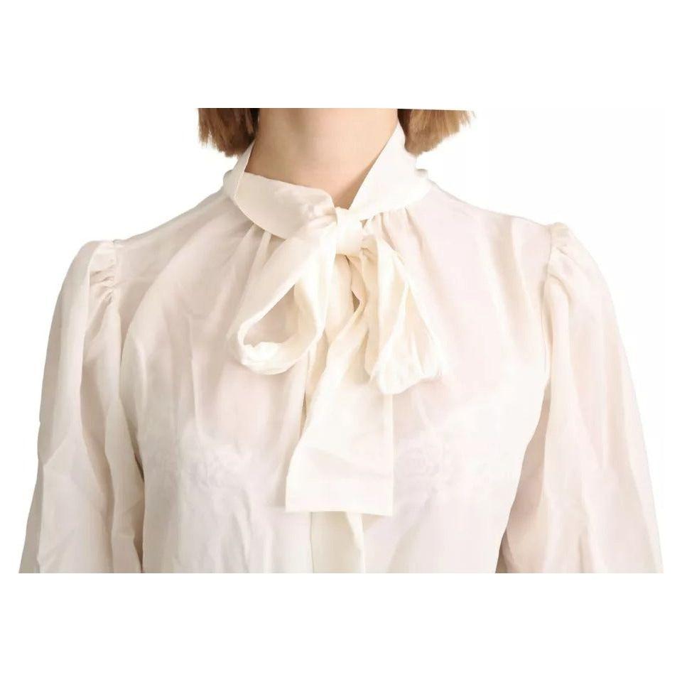 Dolce & Gabbana Off White Scarfneck Long Sleeves Blouse Silk Top TSH4905-42