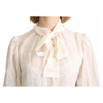 Dolce & Gabbana Off White Scarfneck Long Sleeves Blouse Silk Top TSH4905-42