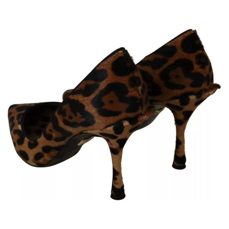 Dolce & Gabbana Brown Leopard Pony Hair Heels Pumps Shoes LA7250-36