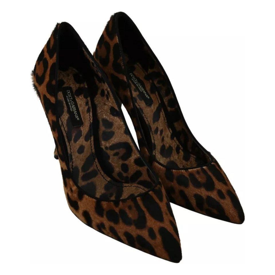 Dolce & Gabbana Brown Leopard Pony Hair Heels Pumps Shoes LA7250-36