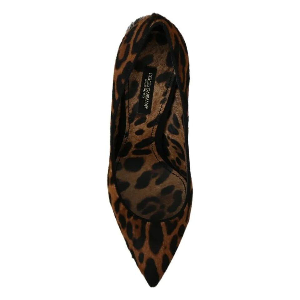Dolce & Gabbana Brown Leopard Pony Hair Heels Pumps Shoes LA7250-36