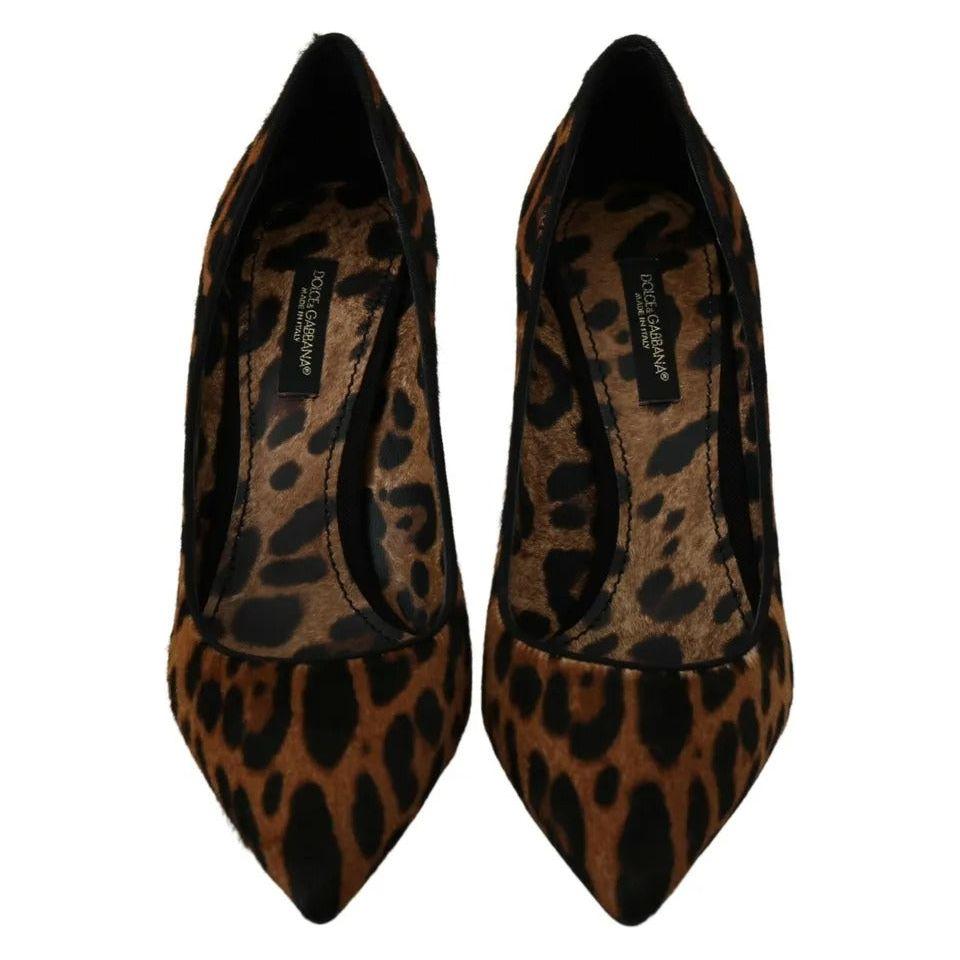 Dolce & Gabbana Brown Leopard Pony Hair Heels Pumps Shoes LA7250-36