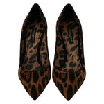 Dolce & Gabbana Brown Leopard Pony Hair Heels Pumps Shoes LA7250-36