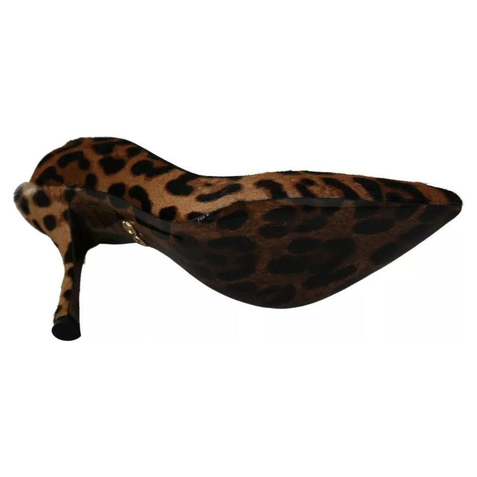 Dolce & Gabbana Brown Leopard Pony Hair Heels Pumps Shoes LA7250-36