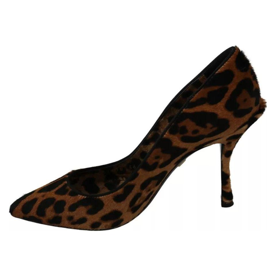 Dolce & Gabbana Brown Leopard Pony Hair Heels Pumps Shoes LA7250-36
