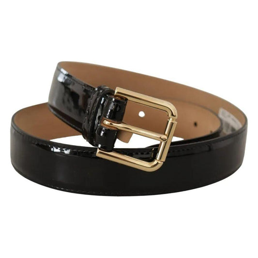 Dolce & Gabbana Black Leather Gold Metal Logo Engraved Buckle Belt BEL8523-80