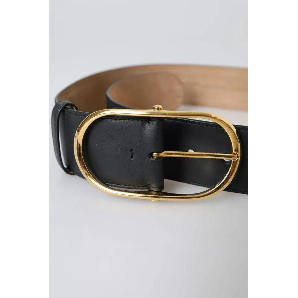 Dolce & Gabbana Black Leather Gold Oval Metal Buckle Belt WMB382-85