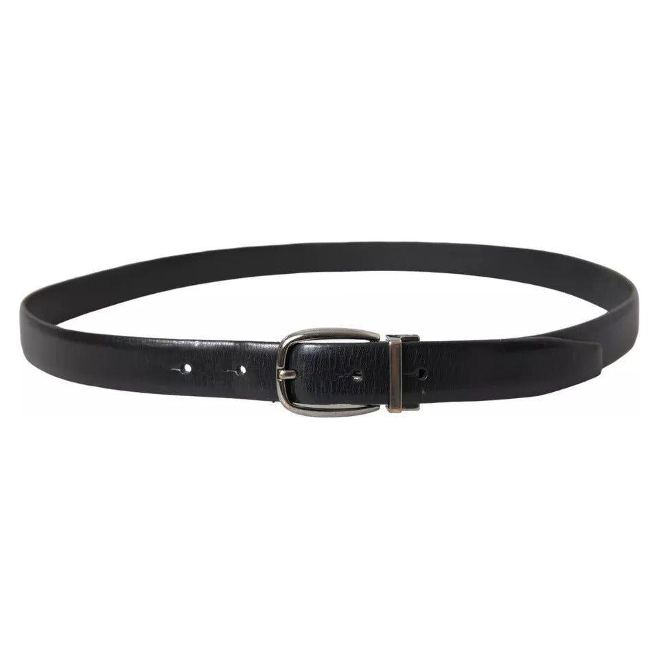 Dolce & Gabbana Black Leather Silver Metal Buckle Men Belt BEL9120-90