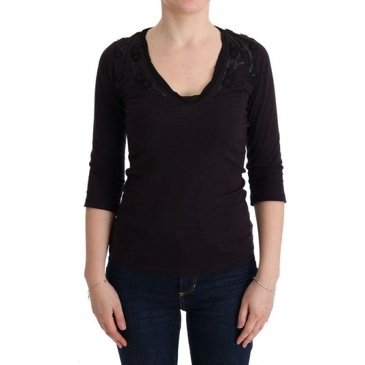 Costume National Purple V-neck Cotton T-shirt TUI10015-1