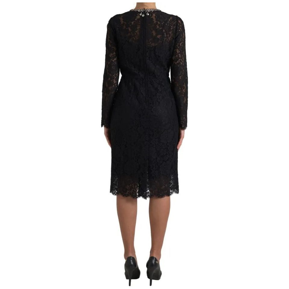 Dolce & Gabbana Black Nylon Lace Embellished Sheath Dress DR28758-44