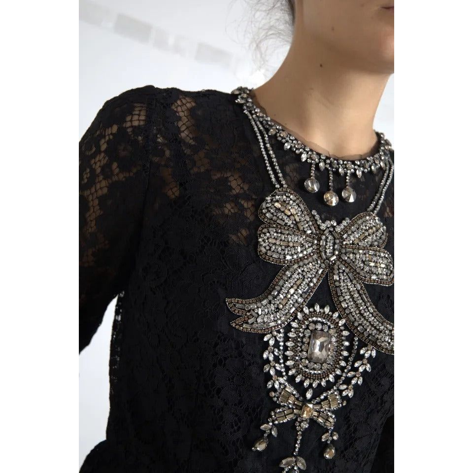 Dolce & Gabbana Black Nylon Lace Embellished Sheath Dress DR28758-44