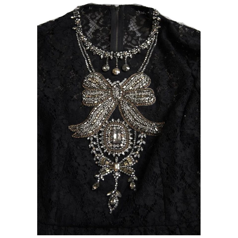 Dolce & Gabbana Black Nylon Lace Embellished Sheath Dress DR28758-44