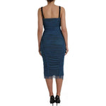 Dolce & Gabbana Blue Mesh Trim Ruched Tulle Sheath Dress DR281189-44