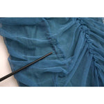 Dolce & Gabbana Blue Mesh Trim Ruched Tulle Sheath Dress DR281189-44