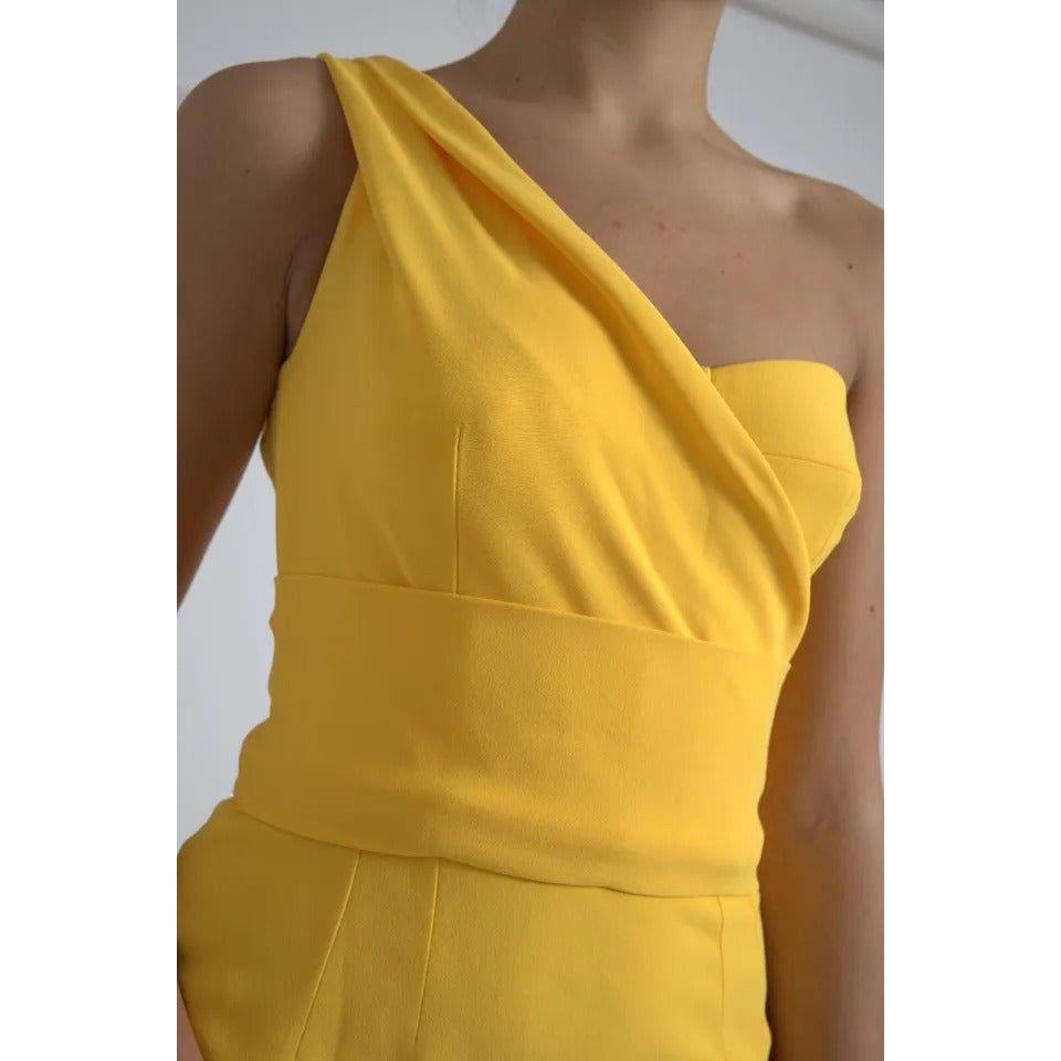 Dolce & Gabbana Yellow One Shoulder Side Slit Midi Dress