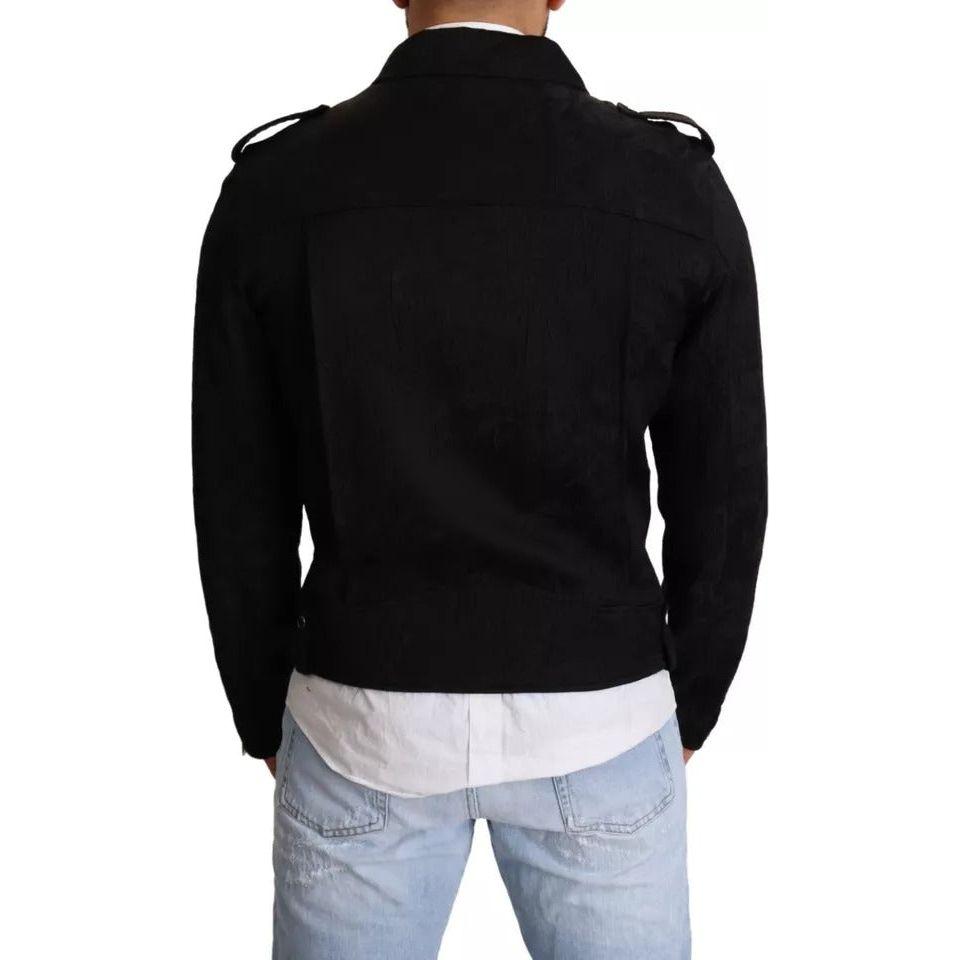 جاكيت بايكر من دولتشي آند غابانا بسحاب كامل من قماش مطرز باللون الأسود