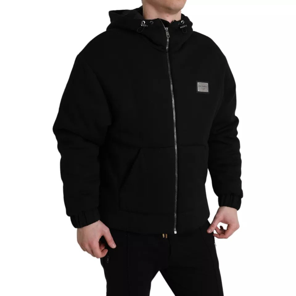 Dolce & Gabbana Black Cotton Hooded Logo Bomber Jacket JKT4008-46