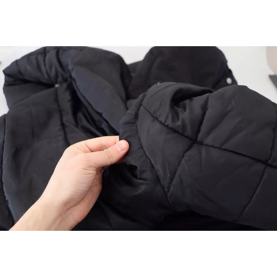 معطف باركا أسود من النايلون بغطاء رأس شتوي من دولتشي آند غابانا