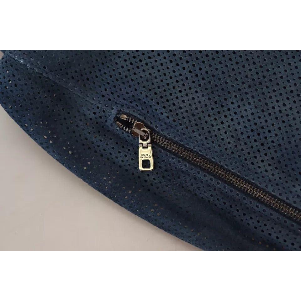 Dolce & Gabbana Blue Leather Perforated Full Zip Jacket JKT3603-50