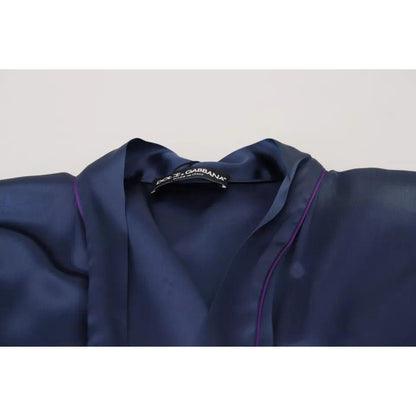 Dolce & Gabbana Blue Satin Silk Waist Belt Robe Jacket