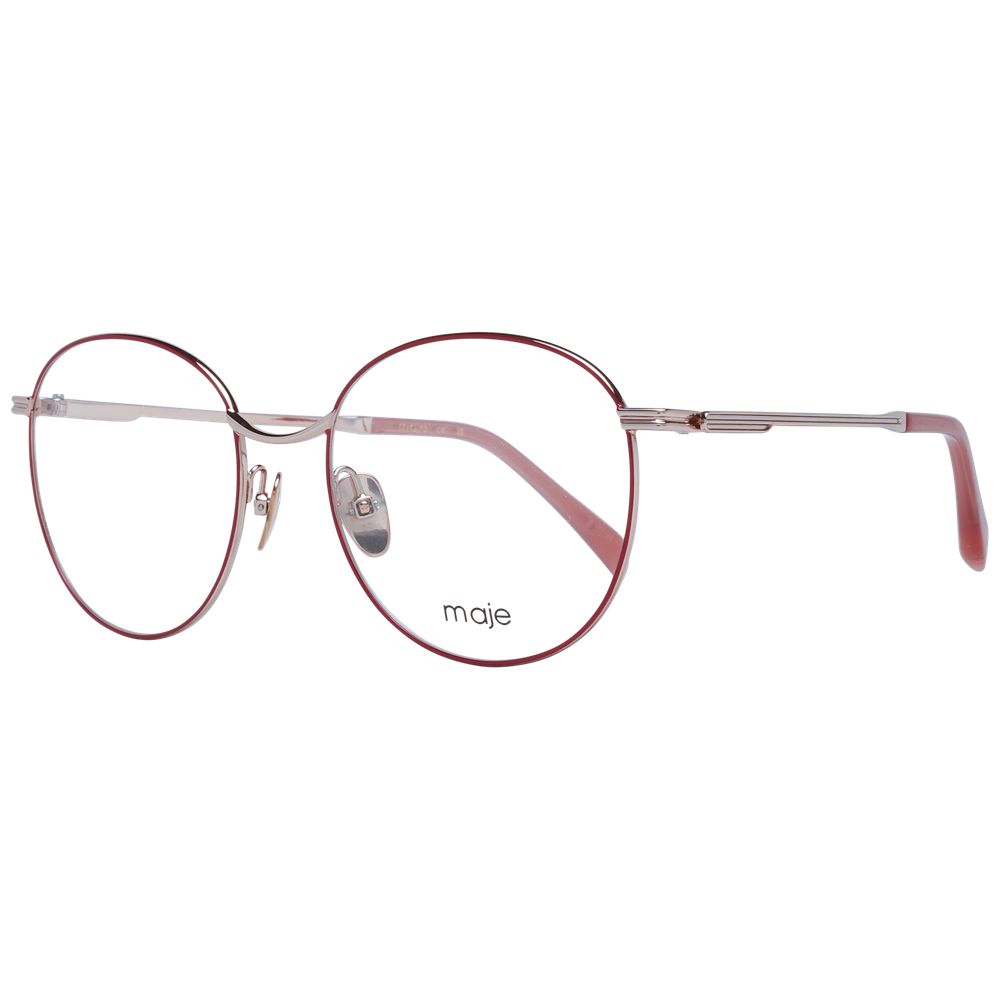 Maje Red Women Glasses Frame, full-rim round metal design, demo plastic lenses, branded case included