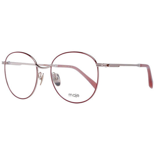 Maje Red Women Glasses Frame, full-rim round metal design, demo plastic lenses, branded case included