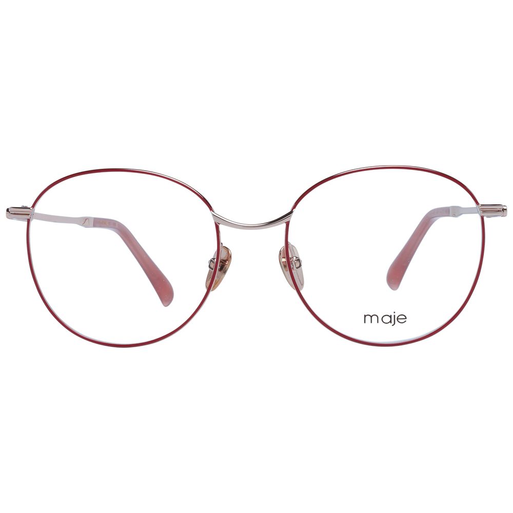 Maje Red Women Glasses Frame, metal full-rim round style with demo lenses. Includes branded case. Size 55-19-140.