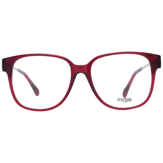 Maje Red Women Glasses Frame in square full-rim style, acetate material, with 54-16-140 size and demo plastic lenses. Includes branded case.