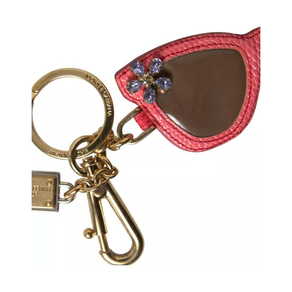 Dolce & Gabbana Red Leather Crystal Sunglasses Gold Metal Keyring Keychain SMY101329